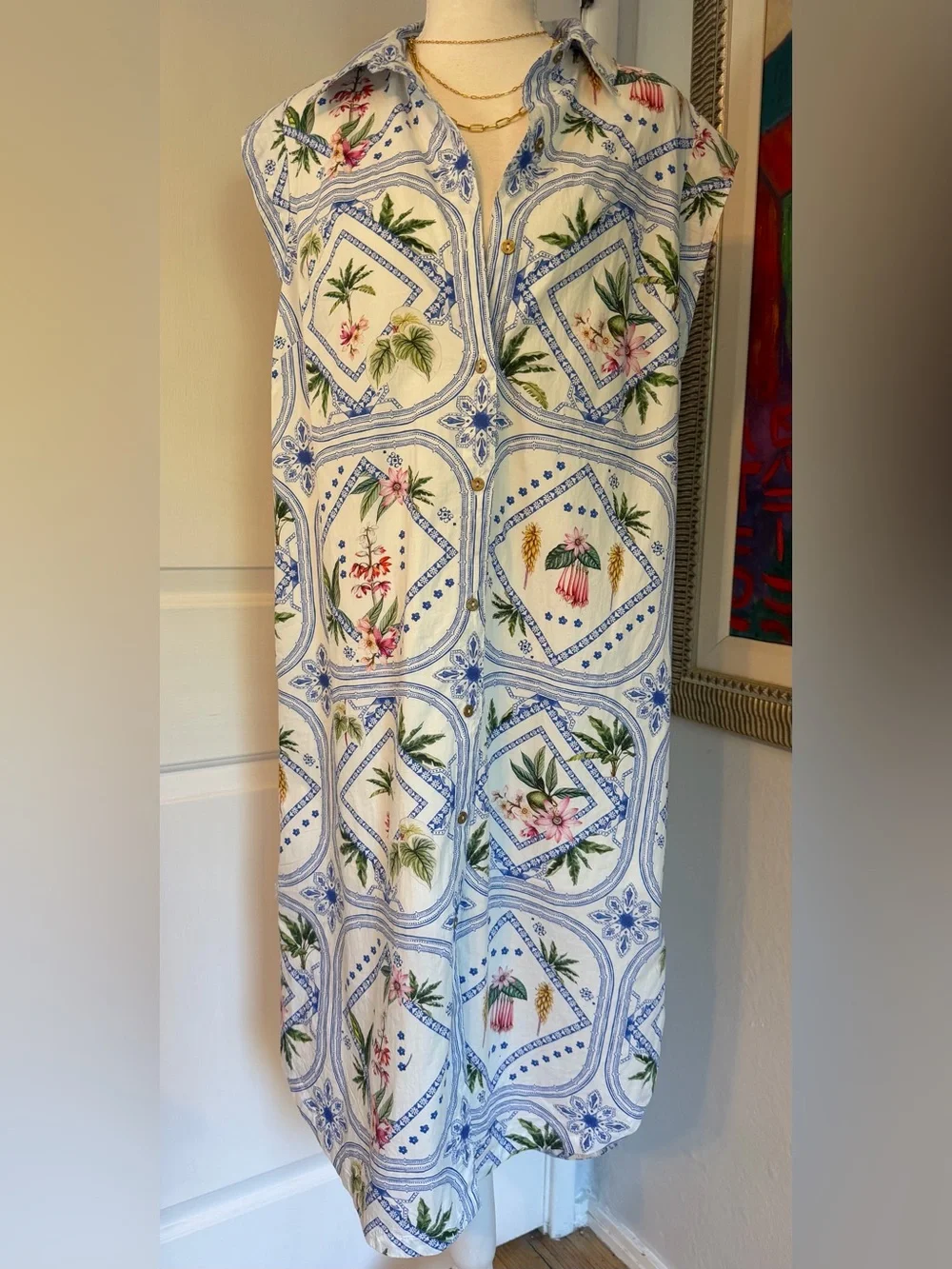 NWT Maeve for Anthropologie Floral Blue and White Midi Dress Small